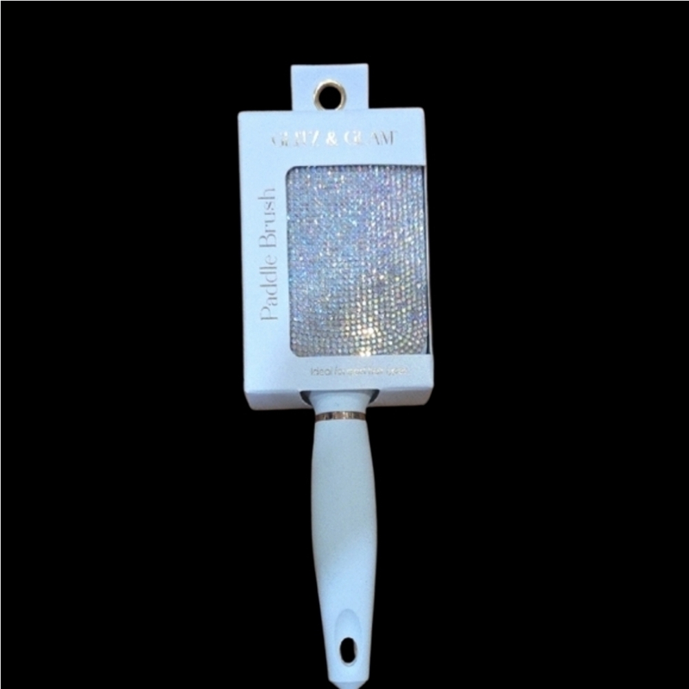 🤍🔹️Glitz & Glam🔹️rhinestone  Paddle Brush with White Handle